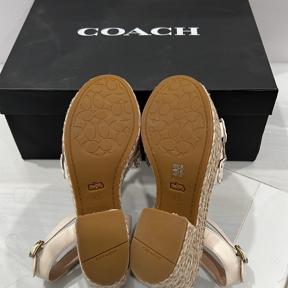 Coach Jae Leather Peep Toe Ankle Strap Platforms - Size 8.5 - Never Worn - Picture 3 of 5